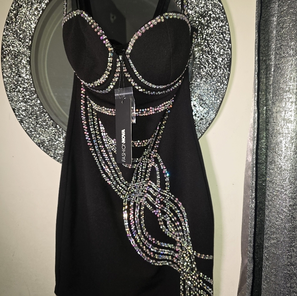 Embellished Black Mini Dress - Picture 3 of 6
